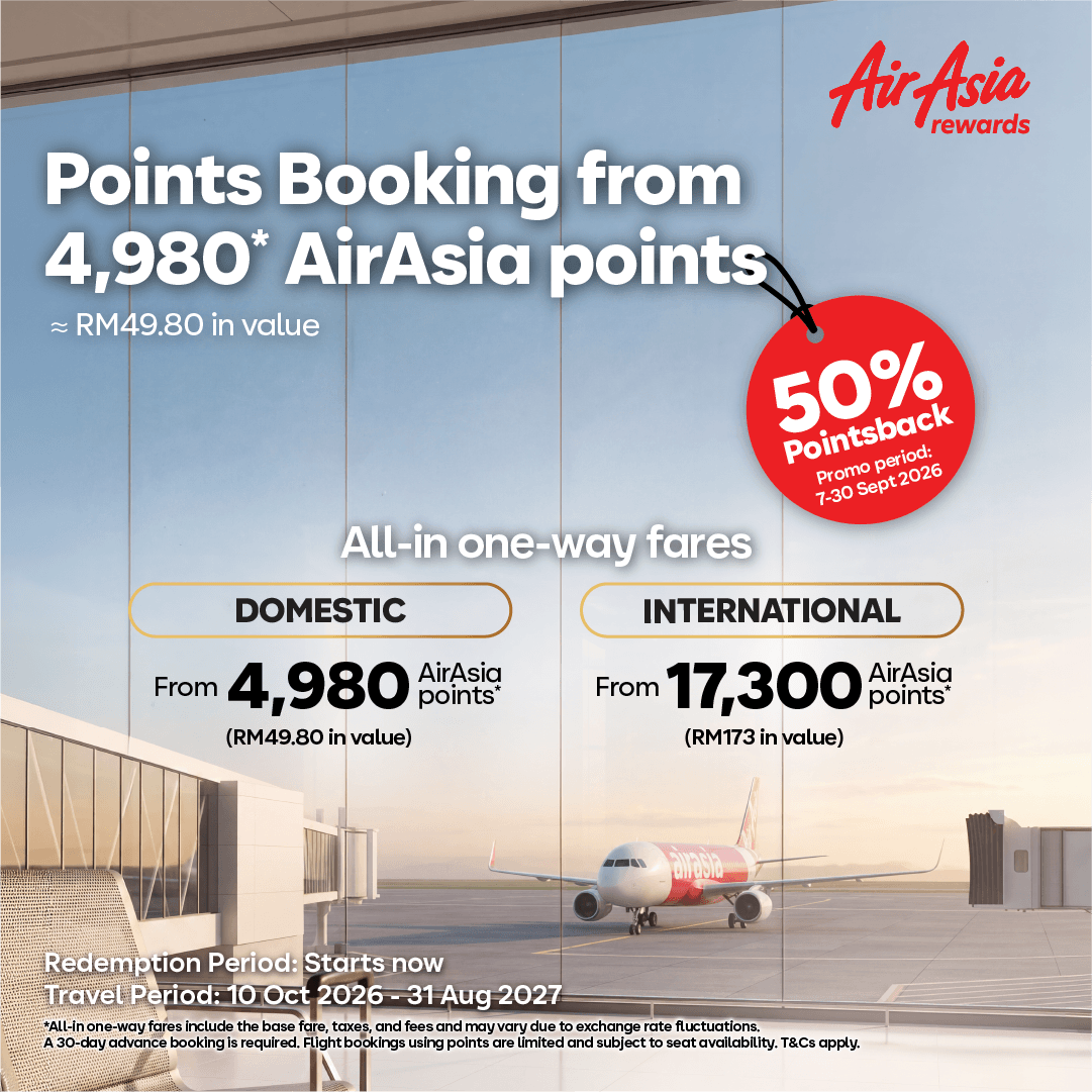 Get your points back! AirAsia rewards launches enhanced Points Booking with 50% pointsback until 30 September&nbsp;