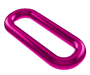 Pink metallic oval link on purple background.