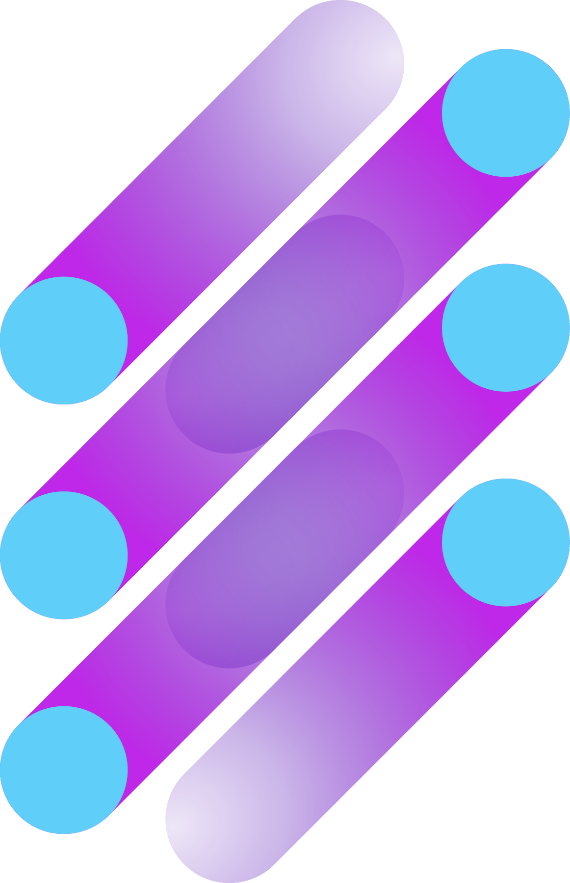 Close-up of two arcade-style purple and blue slot machine reels with light blue circles and red accents.