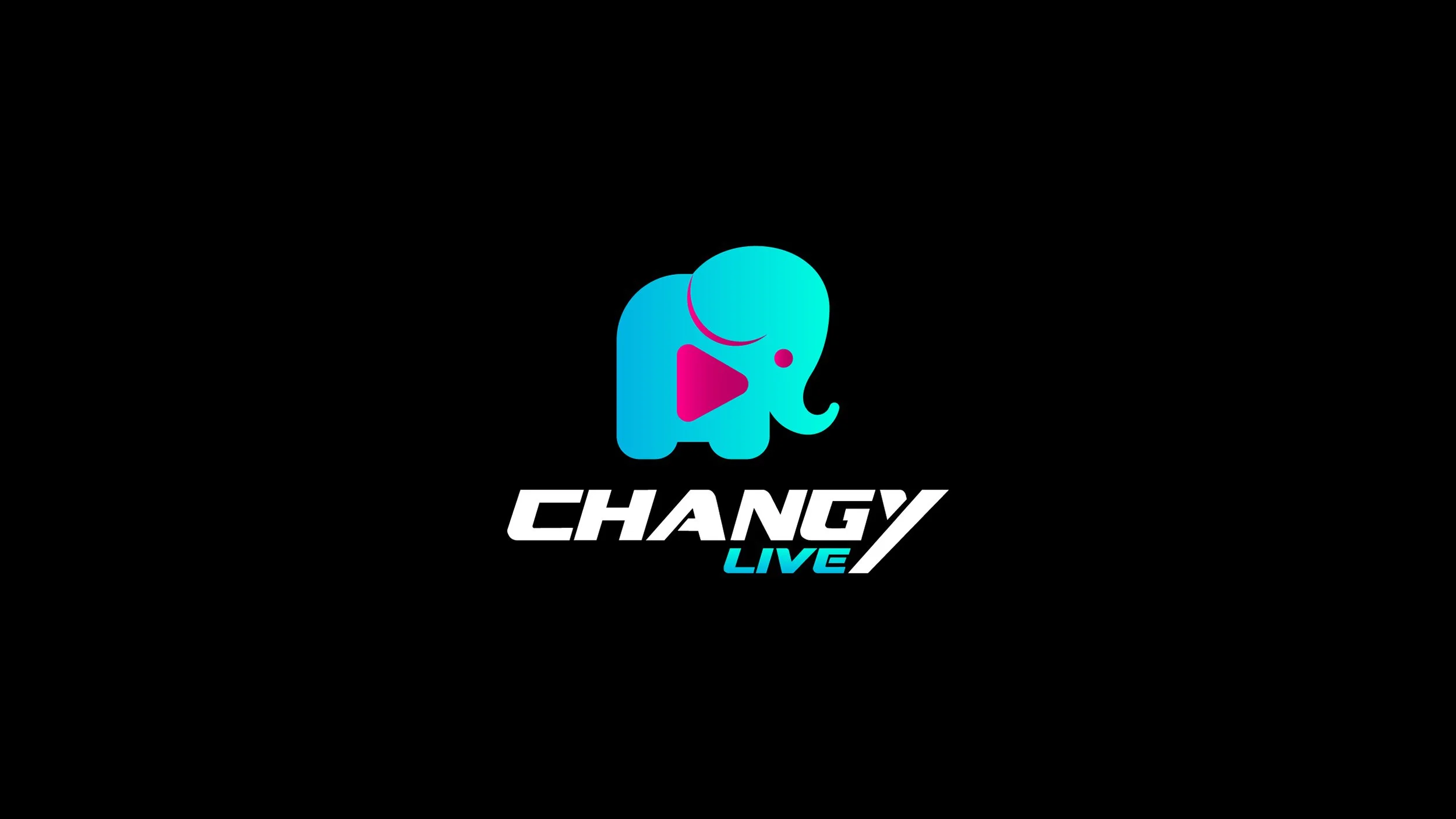 A logo with a stylized blue baby elephant icon, featuring a pink play button on its body, and the words 'CHANGY LIVE' below it in white and blue text on a black background.