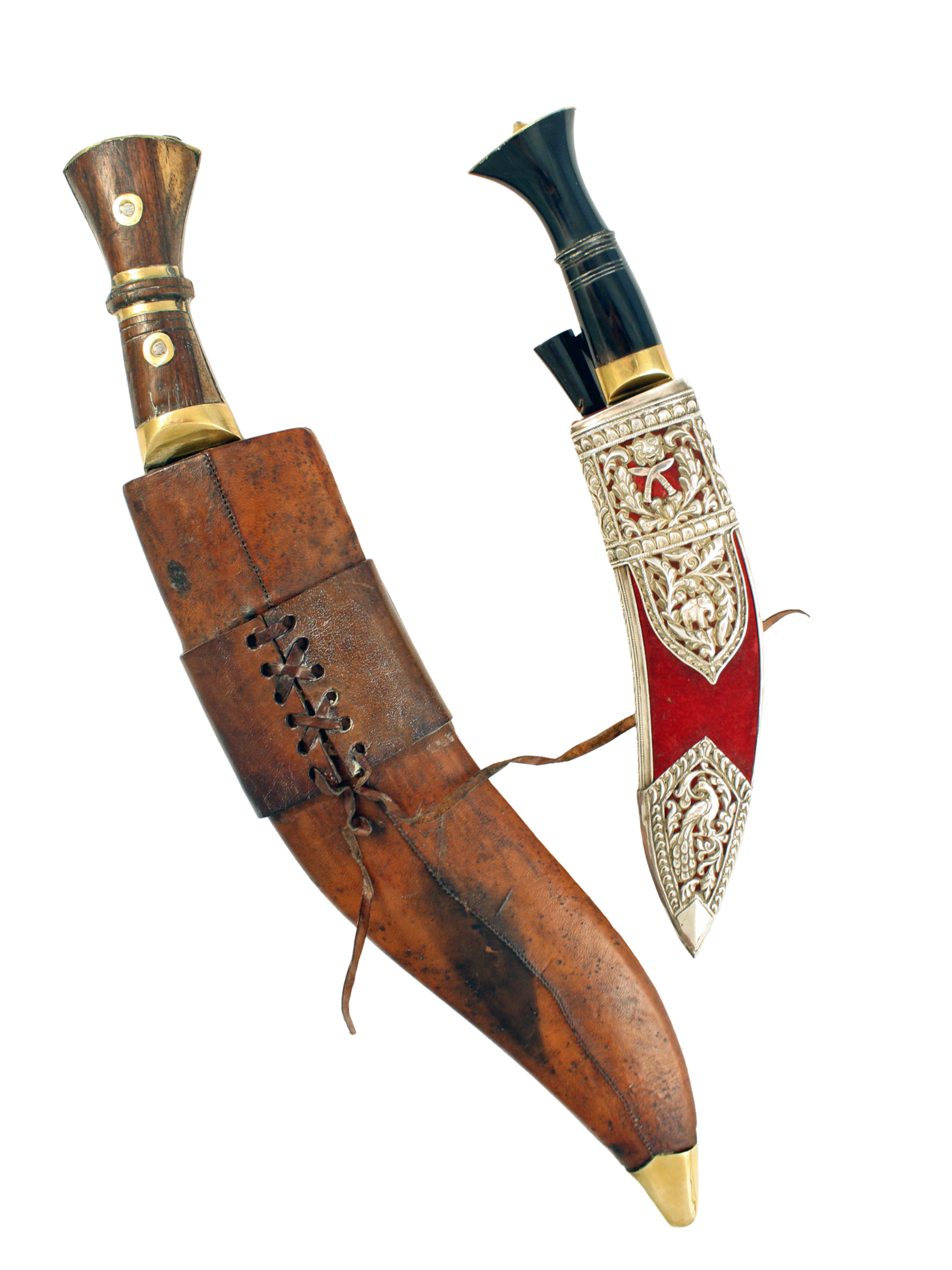 Two ornate antique sheathed Kukris