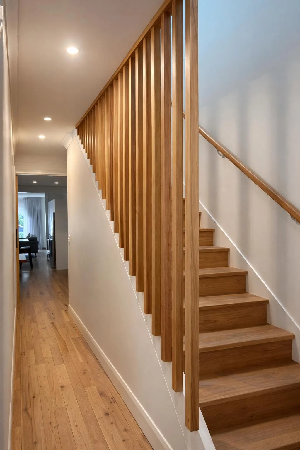 Installed stairs and hardwood screen