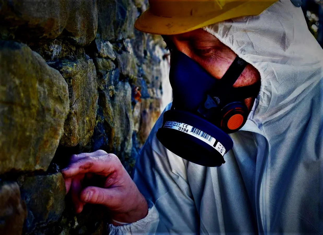 ASM asbestos specialist inspecting building material