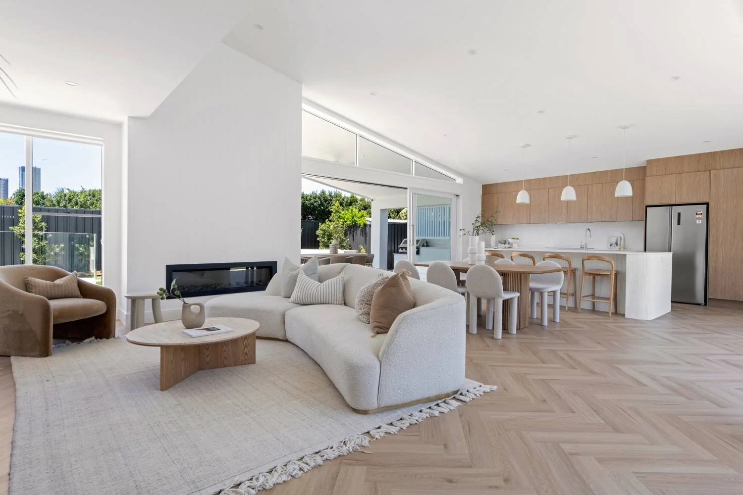 Open-plan dining and living area