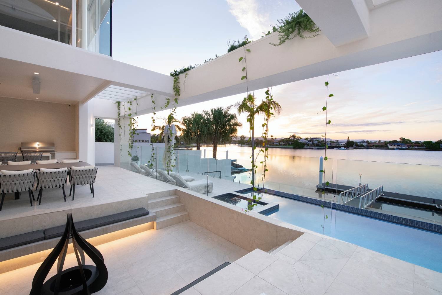Open-plan living room in Gold Coast waterfront property