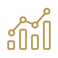 Gold line chart and bar graph showing upward trend