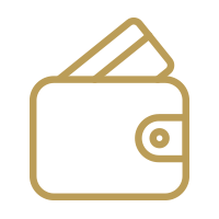 Line drawing of a wallet with a card inside.