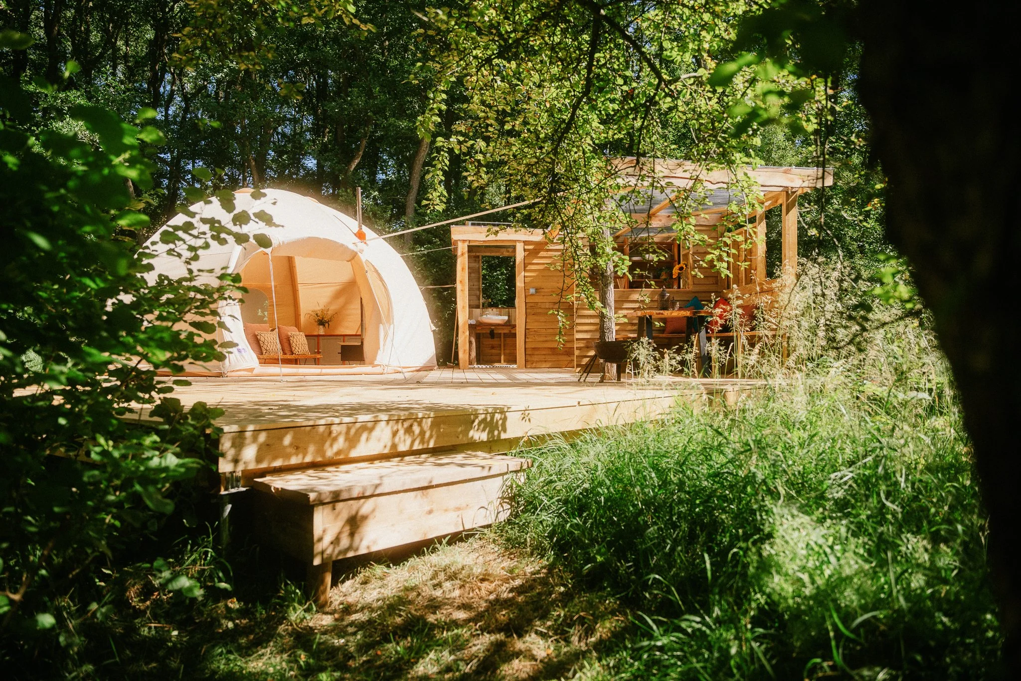 Luxury glamping dome tent with private facilities at The Lazy T 