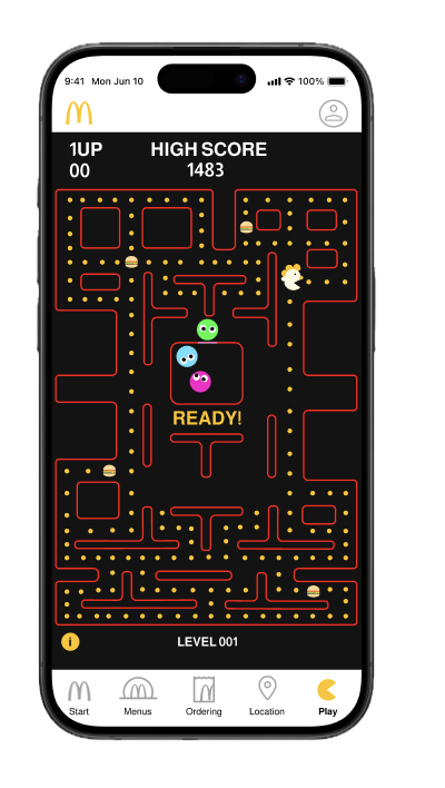 Ein Service Design und UX Projekt von Marie Becker, bei dem McDonalds Kunde war, Pacman inspiriertes Spiel