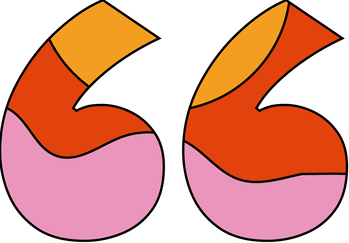 Abstract colorful artwork with pink, orange, and black shapes.