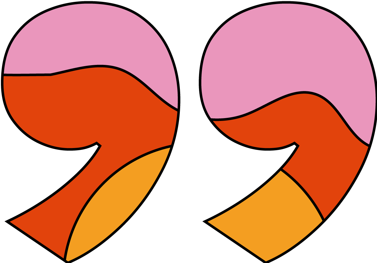 Two stylized hearts with different color sections, one facing uprights and one upside down, with overlapping orange and pink sections.