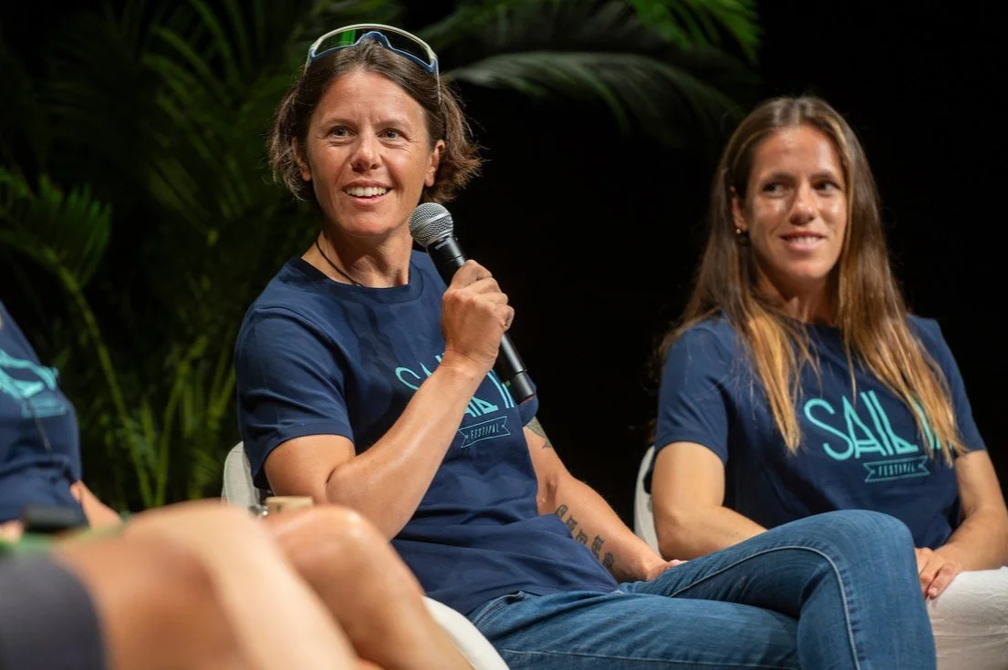 Francesca Clapcich speaking at a Women in Sailing event