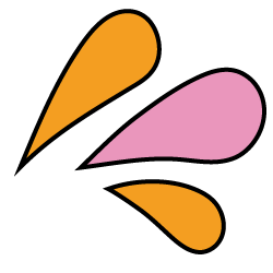 Abstract design with orange and pink petal-like shapes on a black background.