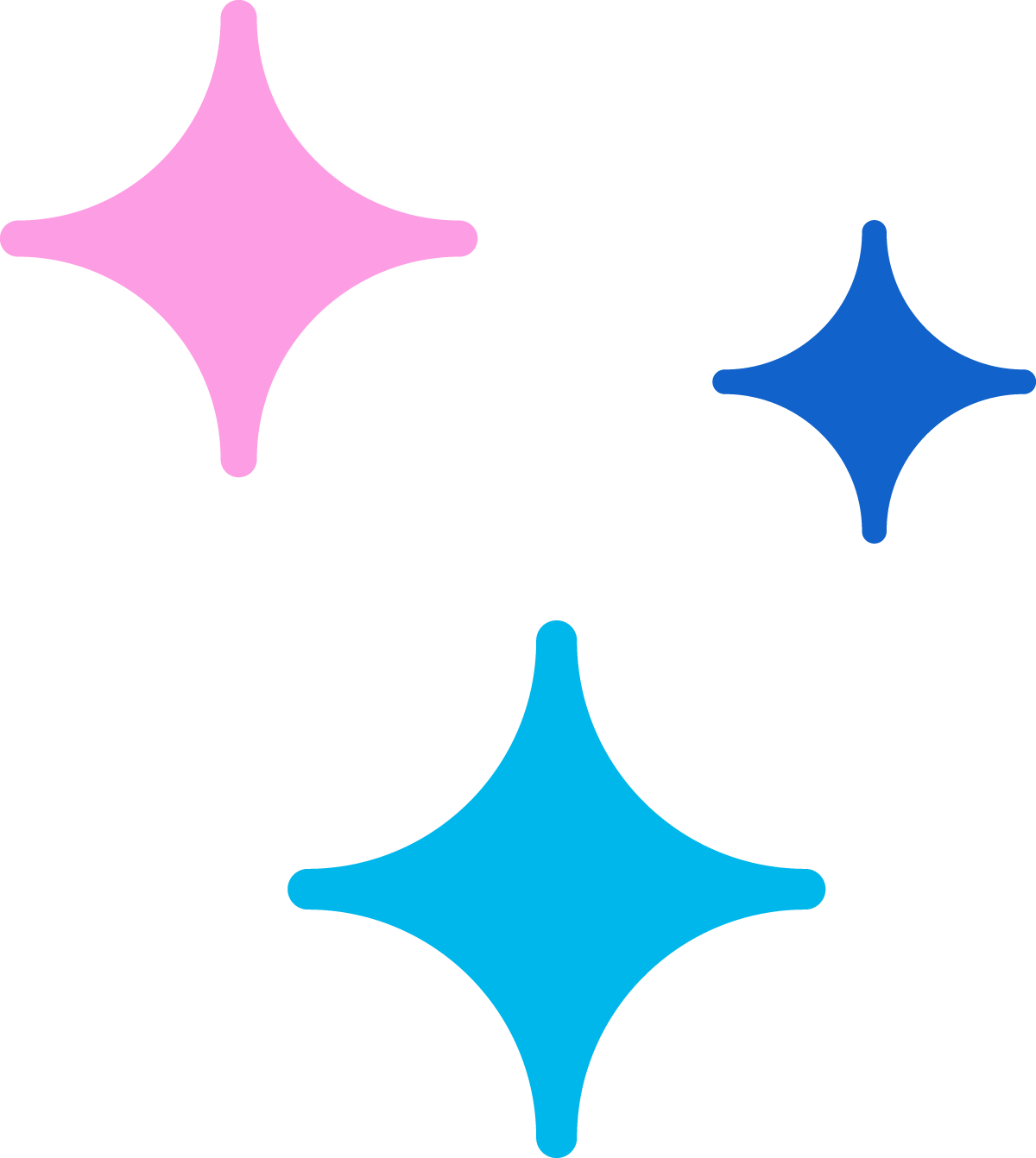 Graph illustrating the relationship between two variables, with colorful star-shaped markers in pink, blue, and teal, connected by straight lines.