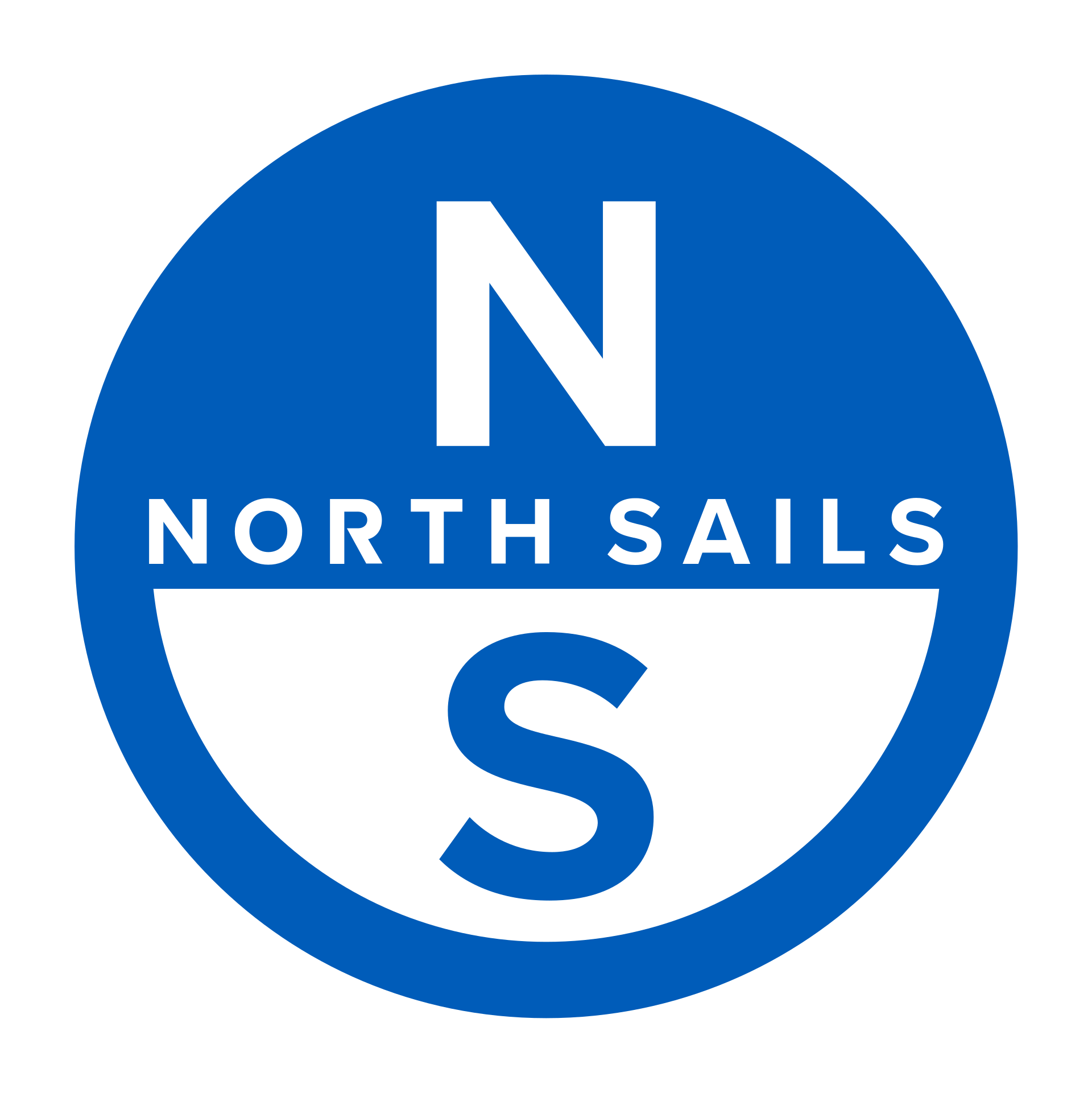 Logo of North Sails featuring a blue circle, a white compass design, and the text 'NORTH SAILS' inside the circle.