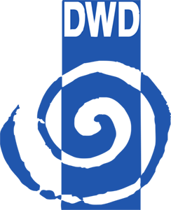 The DWD logo with a blue background and a spiral design.