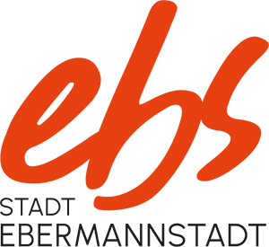 Das Logo der Stadt Ebermannstadt, das die Buchstaben 'Ehs' in roter Schrift zeigt, mit dem Text 'STADT EBERMANNSDAT' darunter.