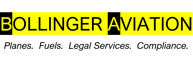 Logo von Bollinger Aviation mit dem Text 'Planes. Fuels. Legal Services. Compliance.' darunter.