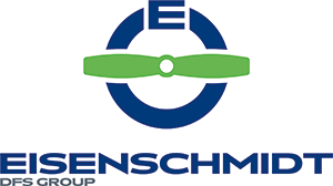 Logo der Firma Eisenschmidt mit blauer Kreis, grüner Propeller und dem Firmennamen in blau.