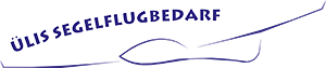 Der Text 'ULIS SEGELEFLUGBEDARFE' in blauer Schrift auf schwarzem Hintergrund.