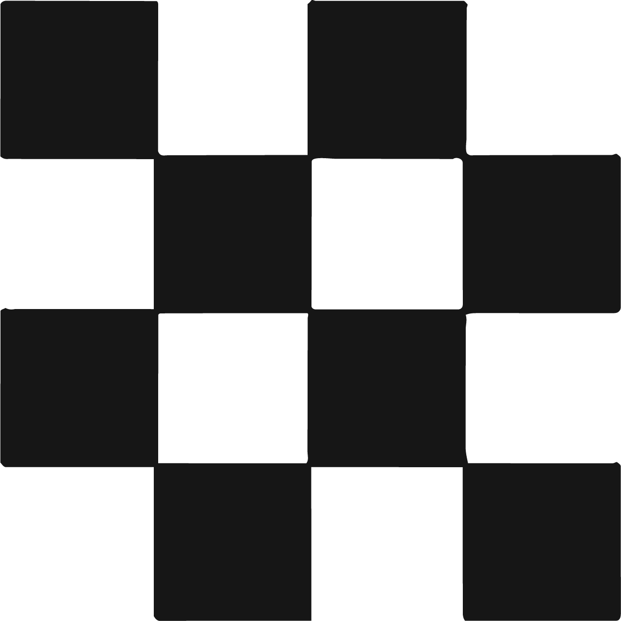 Geometric drawing of an outline square with sections divided by vertical, horizontal, and diagonal lines.