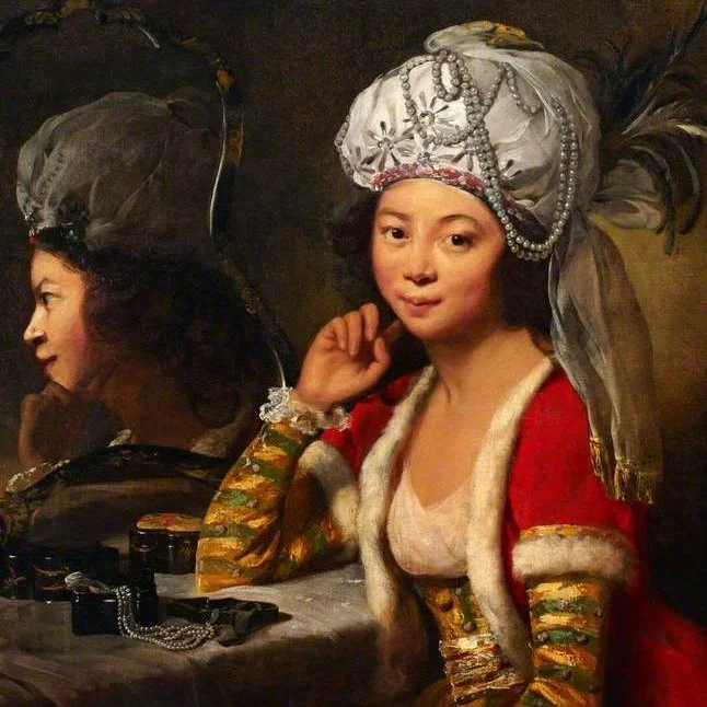 Portrait of a Malay Woman,
Robert Home (1752&ndash;1834). Part of the Hunterian Museum Collection in London. I wish we knew her name! Intrigued that the mirror allows us to encounter a different facet of her character: judicious intelligence, alongsi