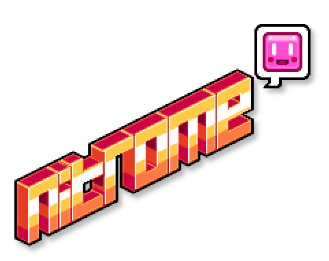 Colorful pixel art text spelling 'Nitrome' with a smiling pink square character on the right.