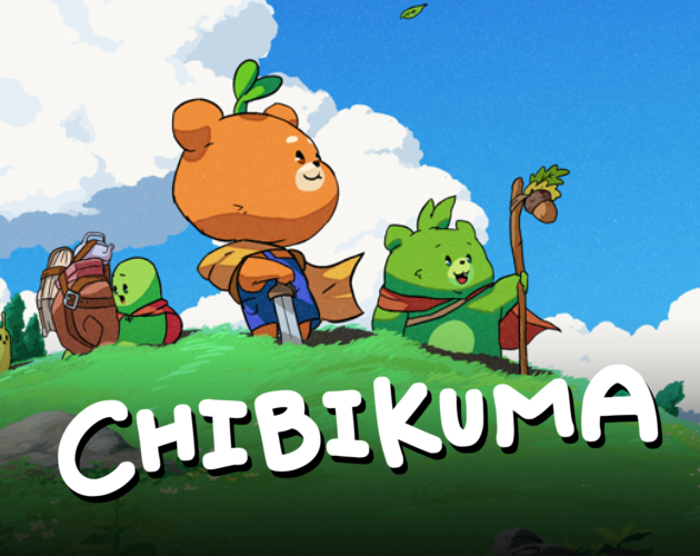 Cartoon bear and animals in a colorful outdoor scene with green grass and bright sky, featuring the title "CHIBIKUMA".