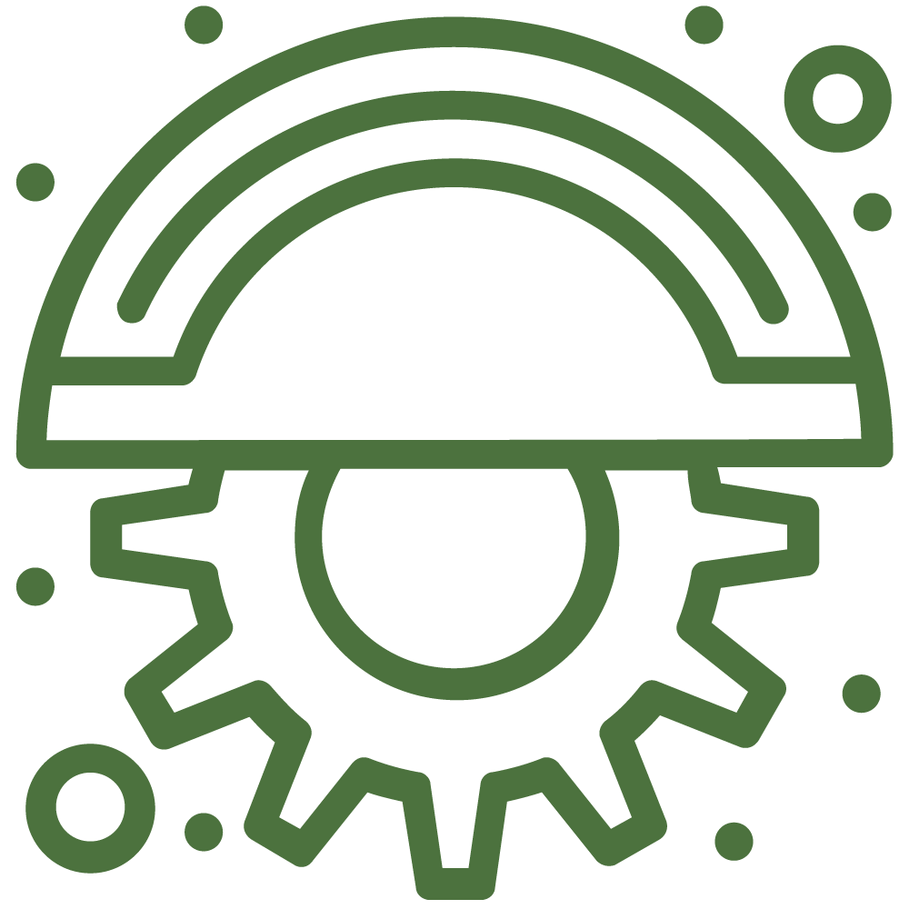 A digital icon combining a helmet with gear and circuit elements, representing technology, engineering, or cybersecurity.