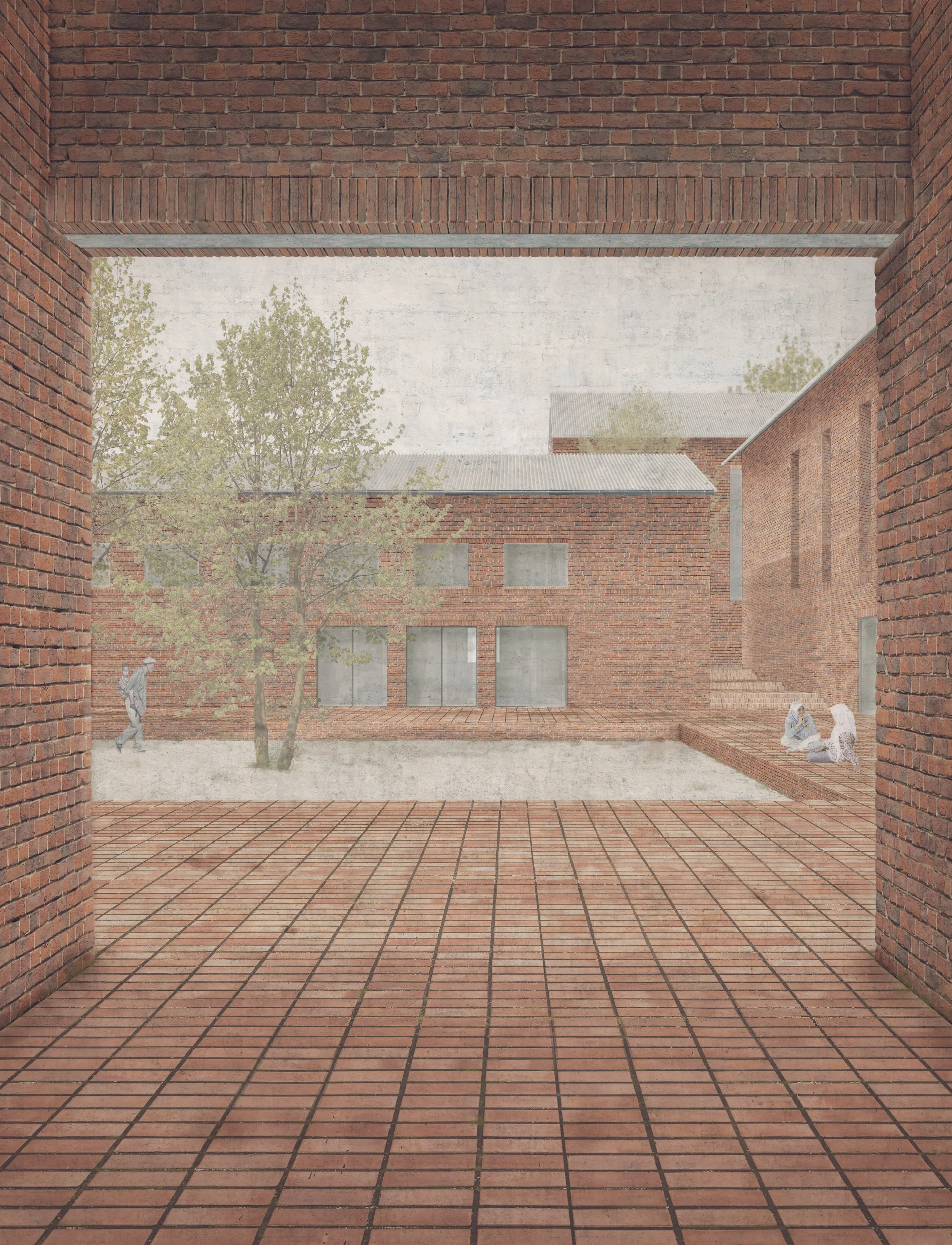 Blick in den Gemeinschaftshof und das Familienhaus