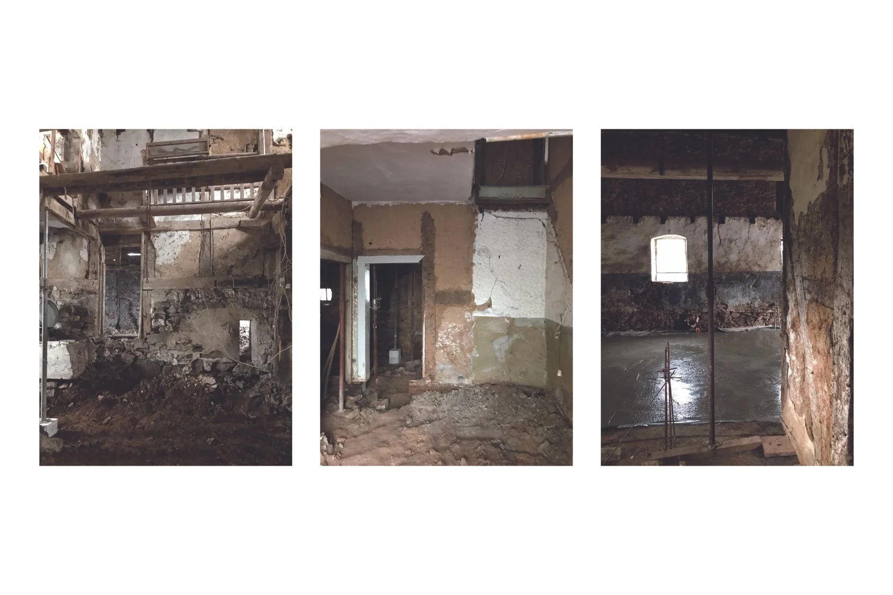 Prozessfotos Herstellung neuer Fundamente und Bodenplatten zur Abdichtung der Schwellhölzer 