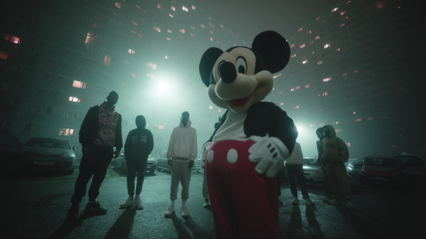 AI cinematic character scene created for advertising and digital video content.