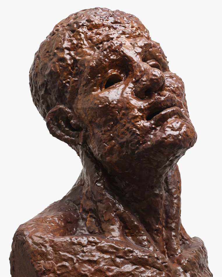 Bronze sculpture of a woman with her head tilted back, eyes closed, and an expression of serenity.