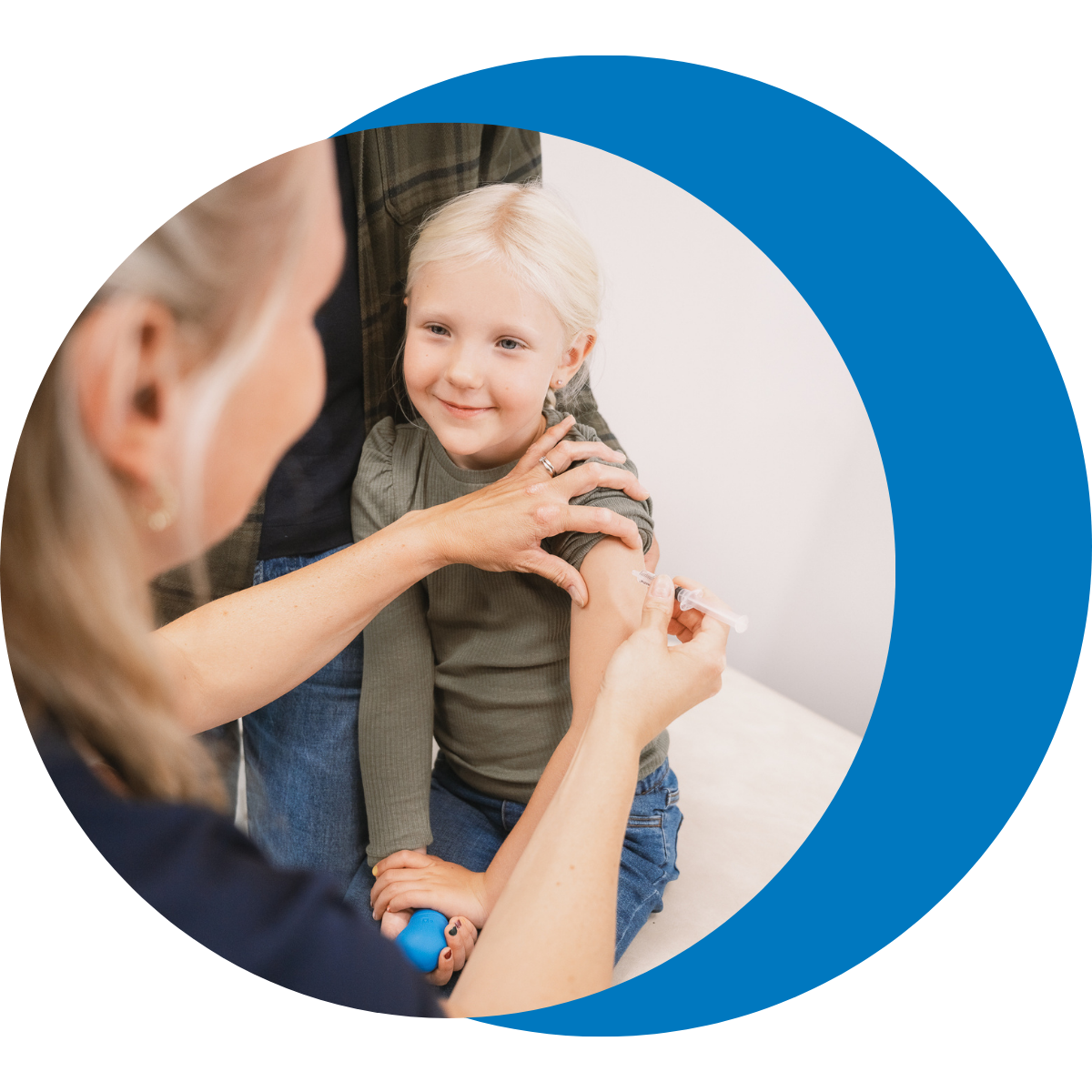 Child using coping support during vaccination in primary care setting