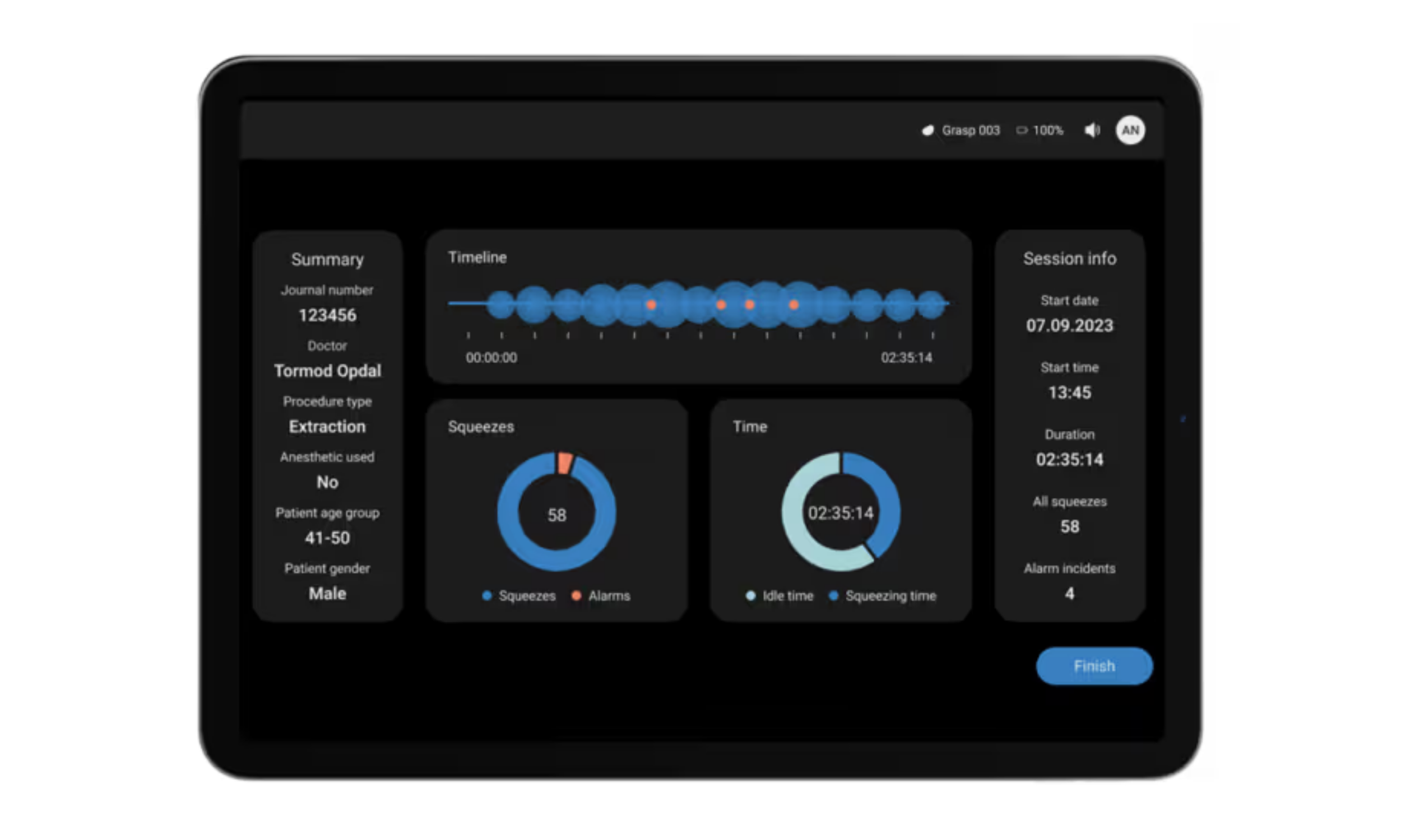 Post treatment report displayed in the Grasp app