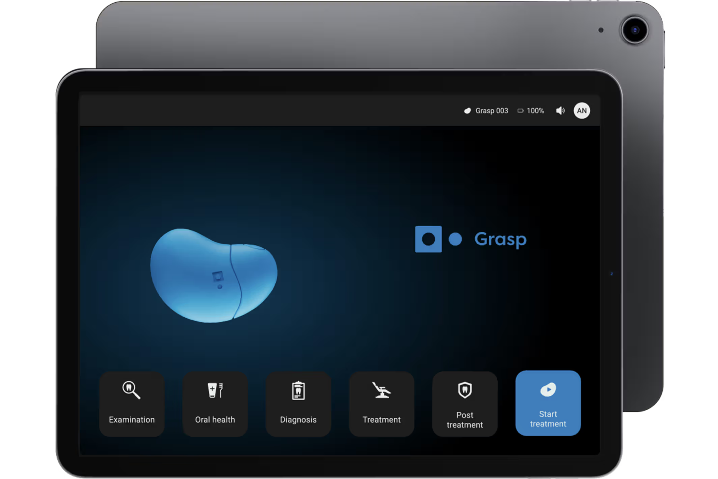 Grasp Aware app interface displayed on tablet for clinical use
