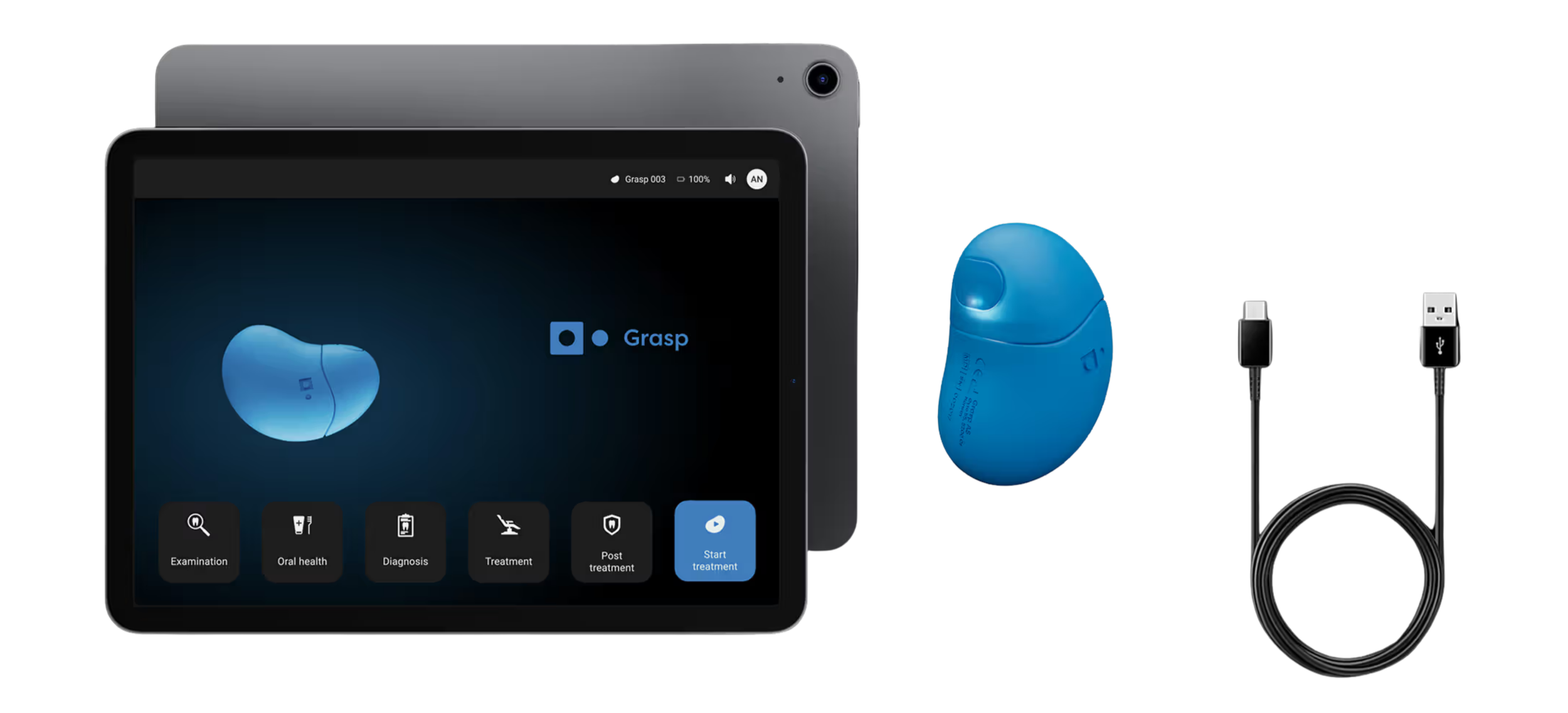 Grasp coping device kit including tablet app interface and charging cable