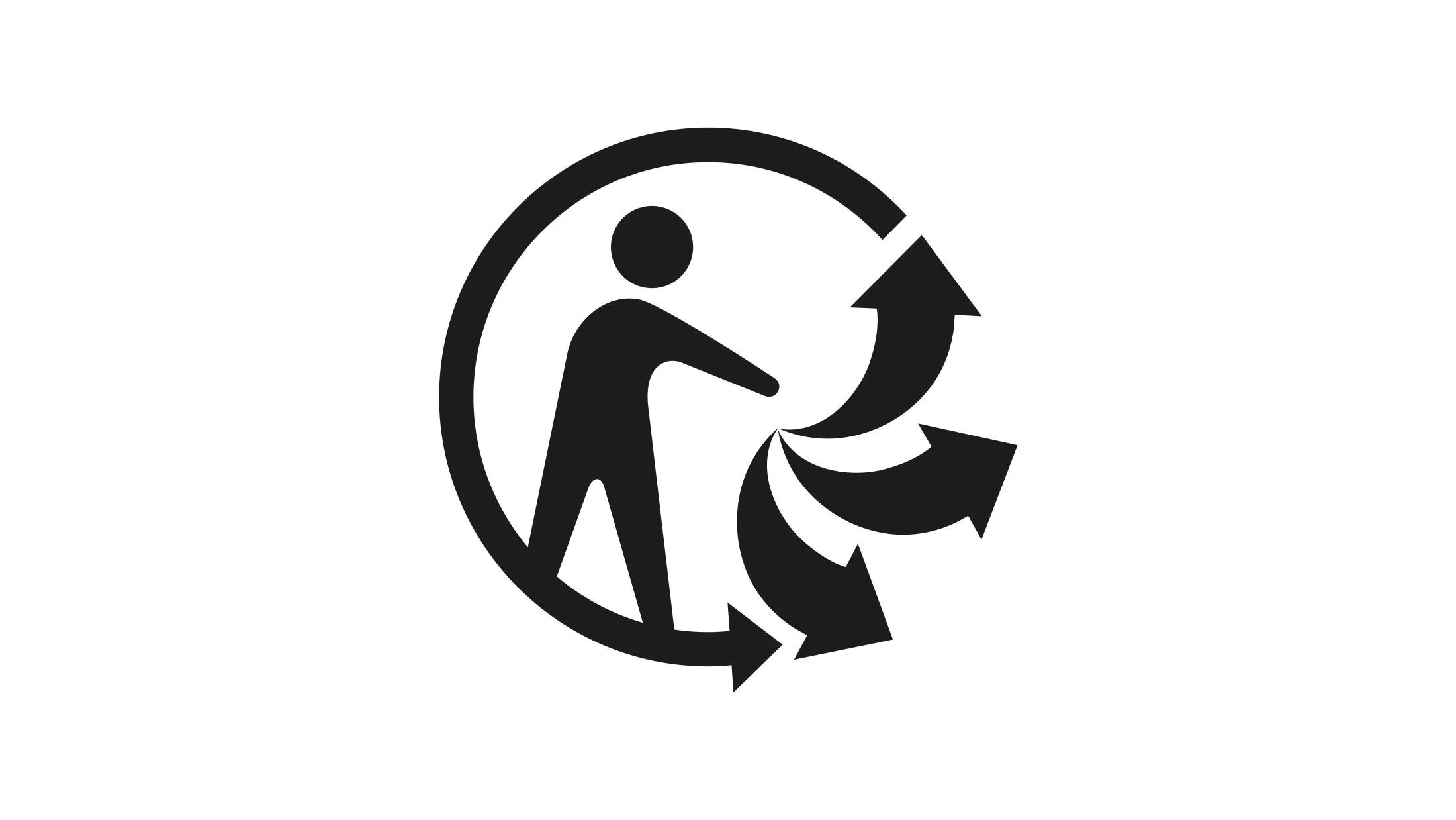 Icône représentant un humain entouré de flèches en cercle, symbolisant le recyclage ou le renouvellement.