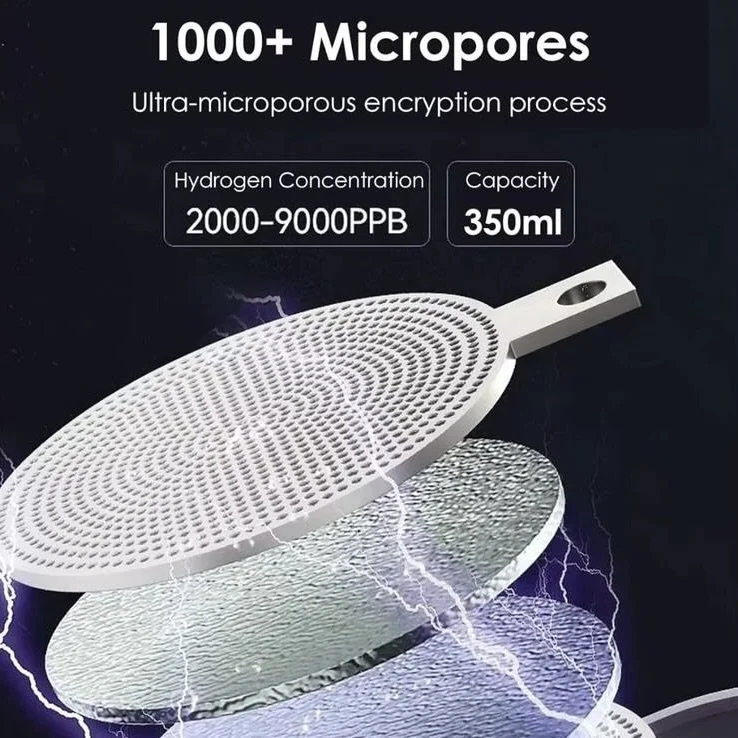 Schéma technique des Micropores de la bouteille à Hydrogène moléculaire Blue Paradise Care® pour une concentration de 2000 à 9000 ppb membranes DuPont® certifiées