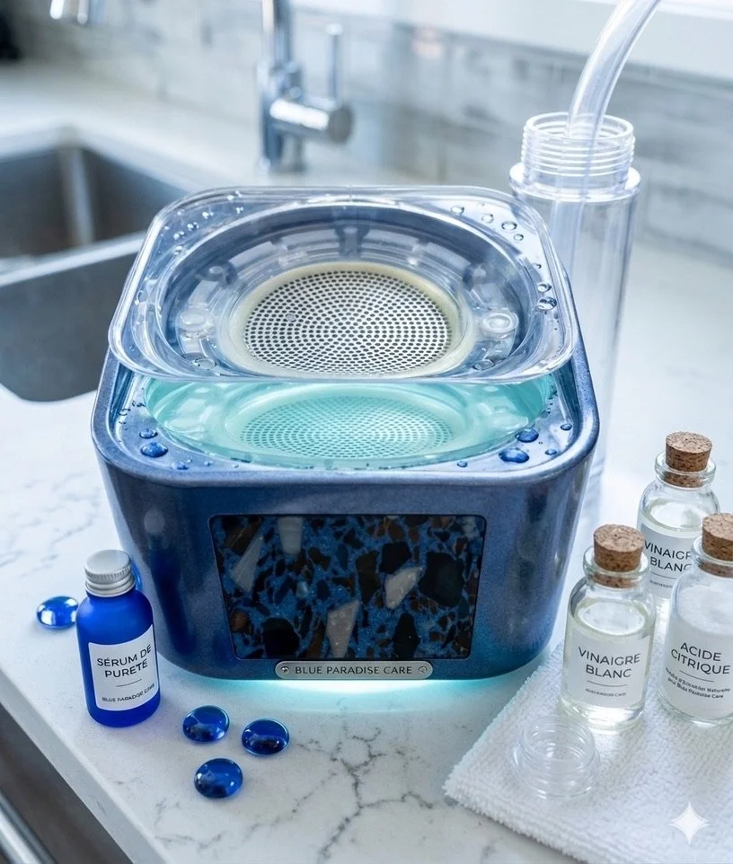 Fonction de nettoyage automatique et de détartrage au vinaigre blanc ou acide citrique de la bouteille Hydrogène Blue Paradise Care®