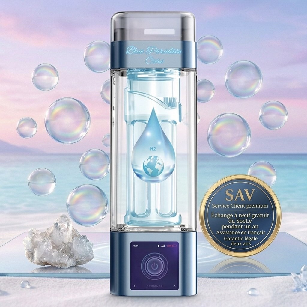 Bouteilles H2 Blue Paradise Care modèle haut de gammme garantie de 2 ans dont 1 an gratuit sur le socle
