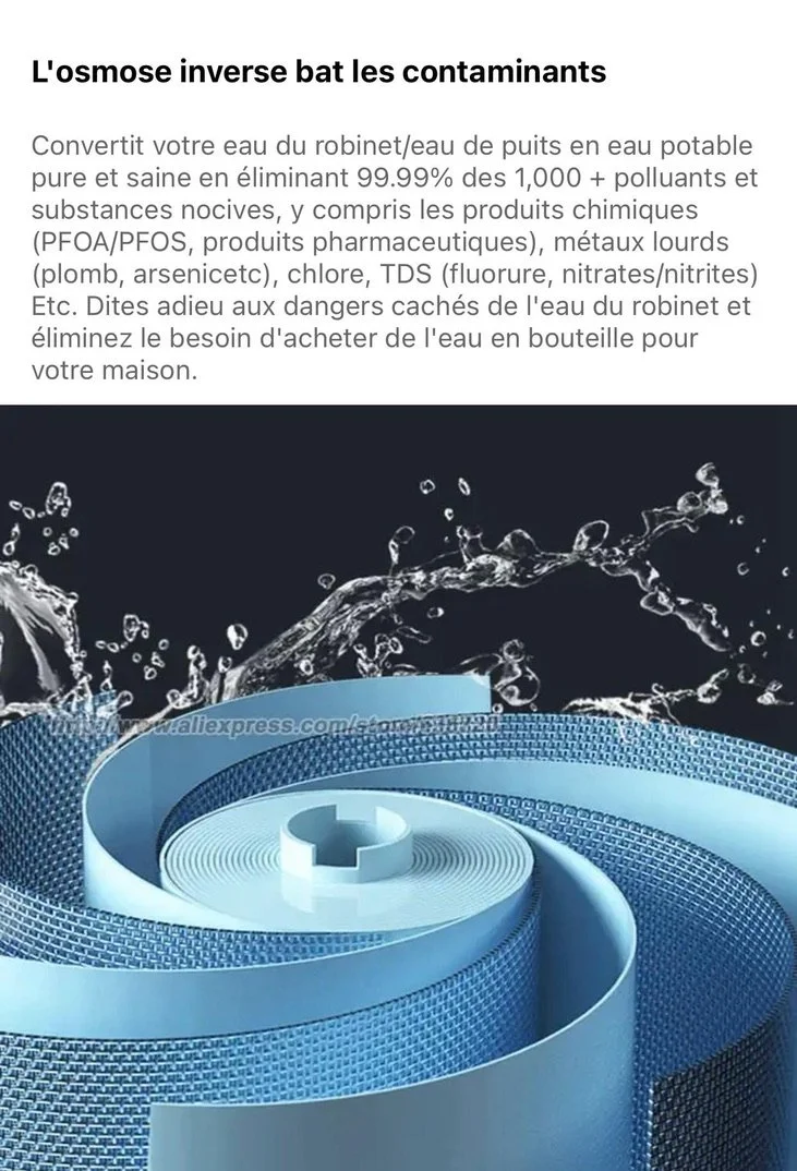 L'osmoseur inverse, Blue Paradise Care, élimine 99,99 % des 1000 polluant, les plus nocifs, y compris les produits chimiques, les produits pharmaceutiques, chlore, le TDS, etc. dites adieu aux dangers de l'eau et éliminer les bouteilles plastique de 