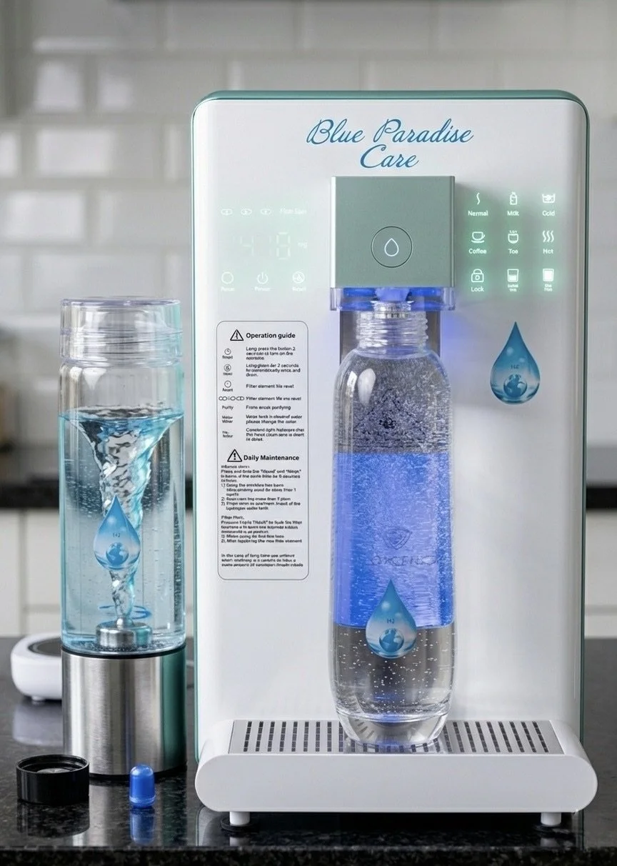 Osmoseur Blue Paradise Care® dernière génération avec production d'hydrogène moléculaire indispensable pour une eau ultra pure au quotidien et pour toute la famille