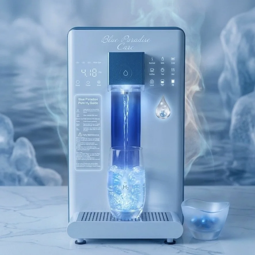 Osmoseur H2 dernière génération Blue Paradise Care® pour une eau pure et enrichie en minéraux dans une ambiance zen.