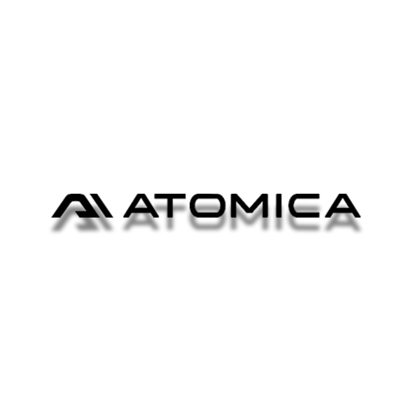 Logo with stylized 'AI' and the word 'ATOMICA' underneath, with a shadow effect.