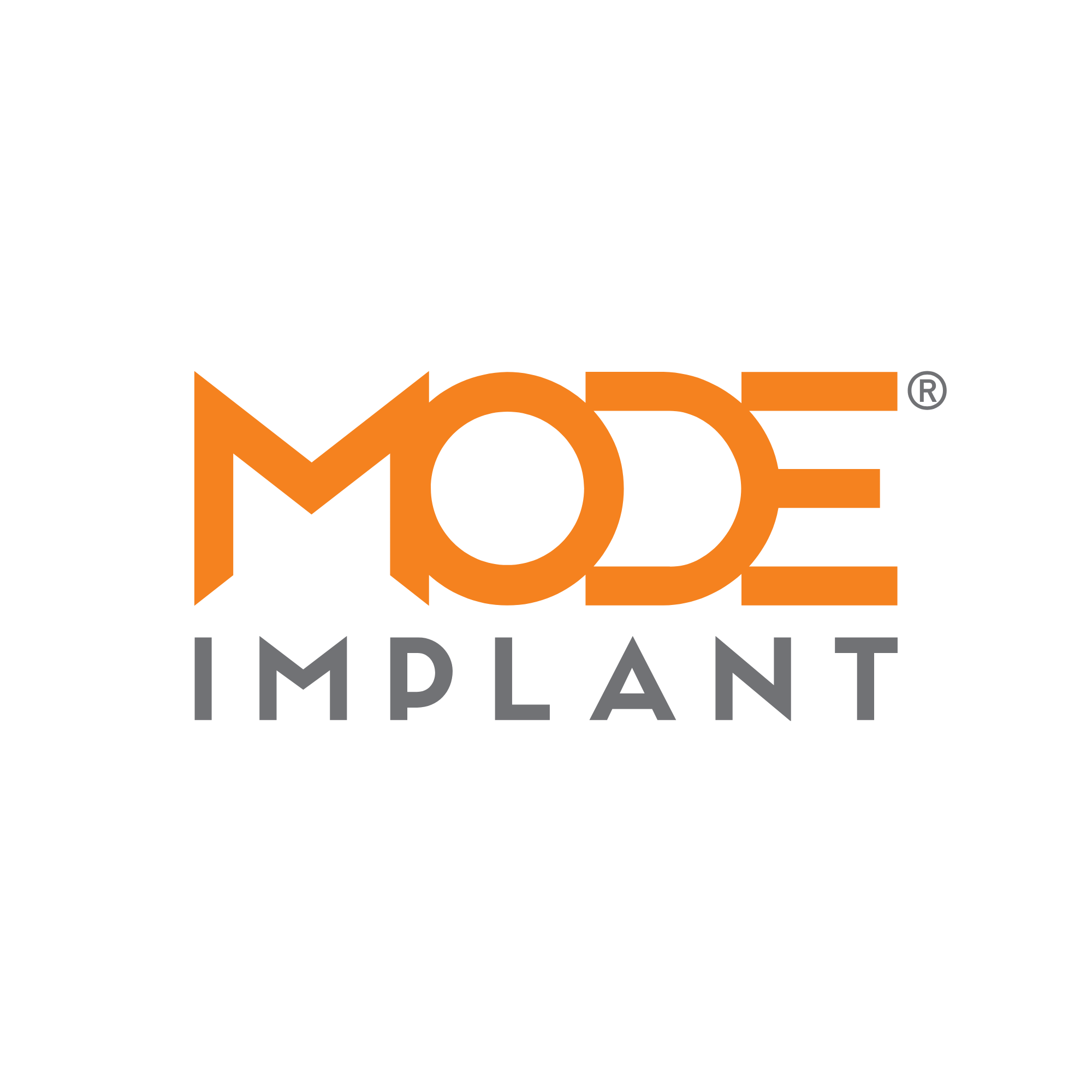 Logo for 'MODE Implant' with the words 'MODE' in orange stylized letters and 'IMPLANT' in gray underneath.