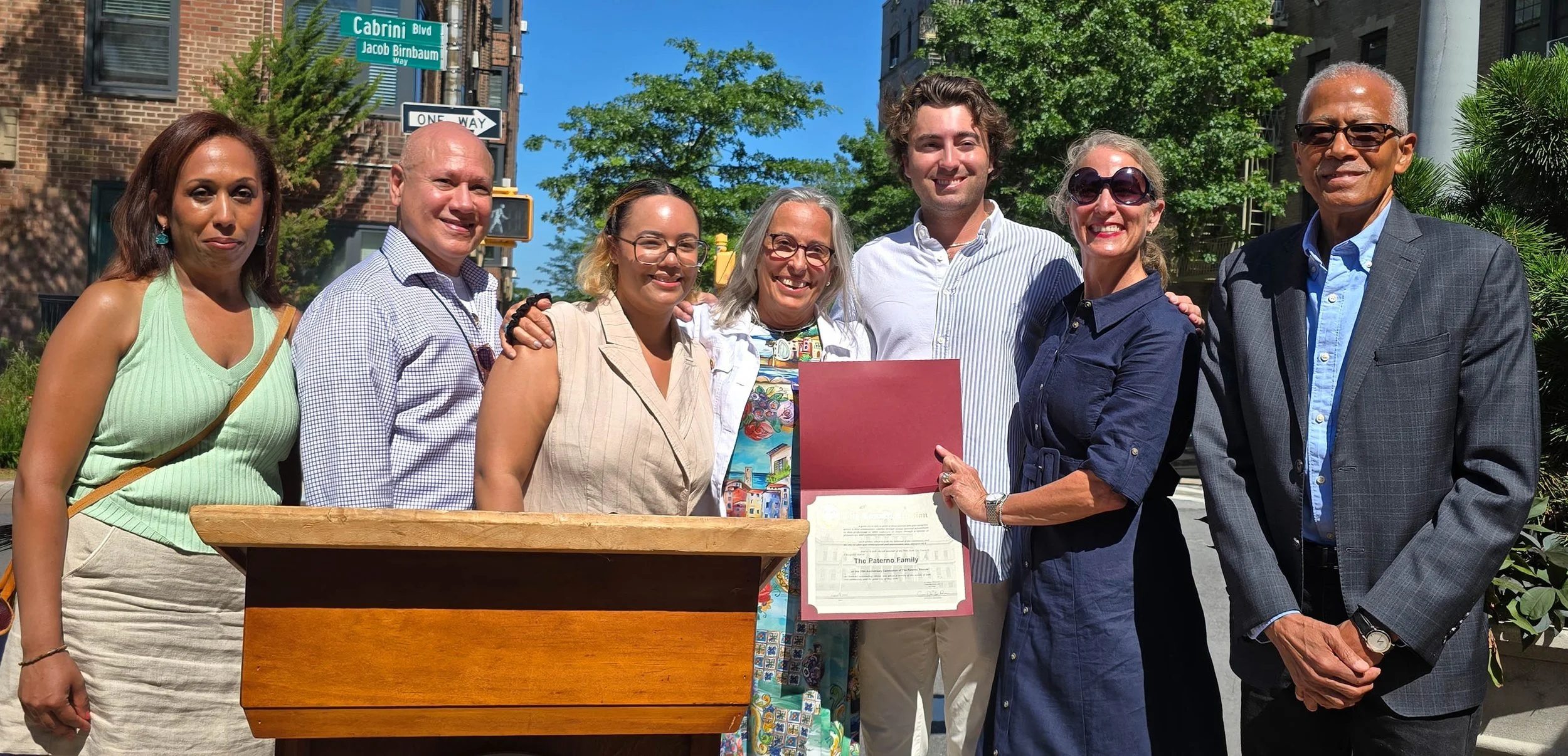 City Council Citation awarded to the Paterno Family by NYC Council Member Carmen De La Rosa. Aliza Holtz © 2026 Holtz Communications, Inc.