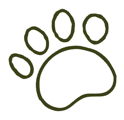 Outline of a paw print with four toes and a pad.