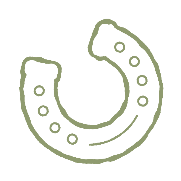 Illustration of a horseshoe with holes, rendered in a simple, sketch-like style