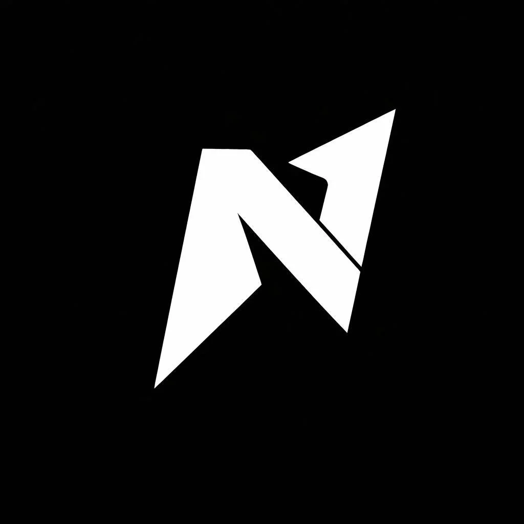 Minimalist black and white abstract logo with bold geometric shapes forming a stylized letter 'N' or 'Z'.